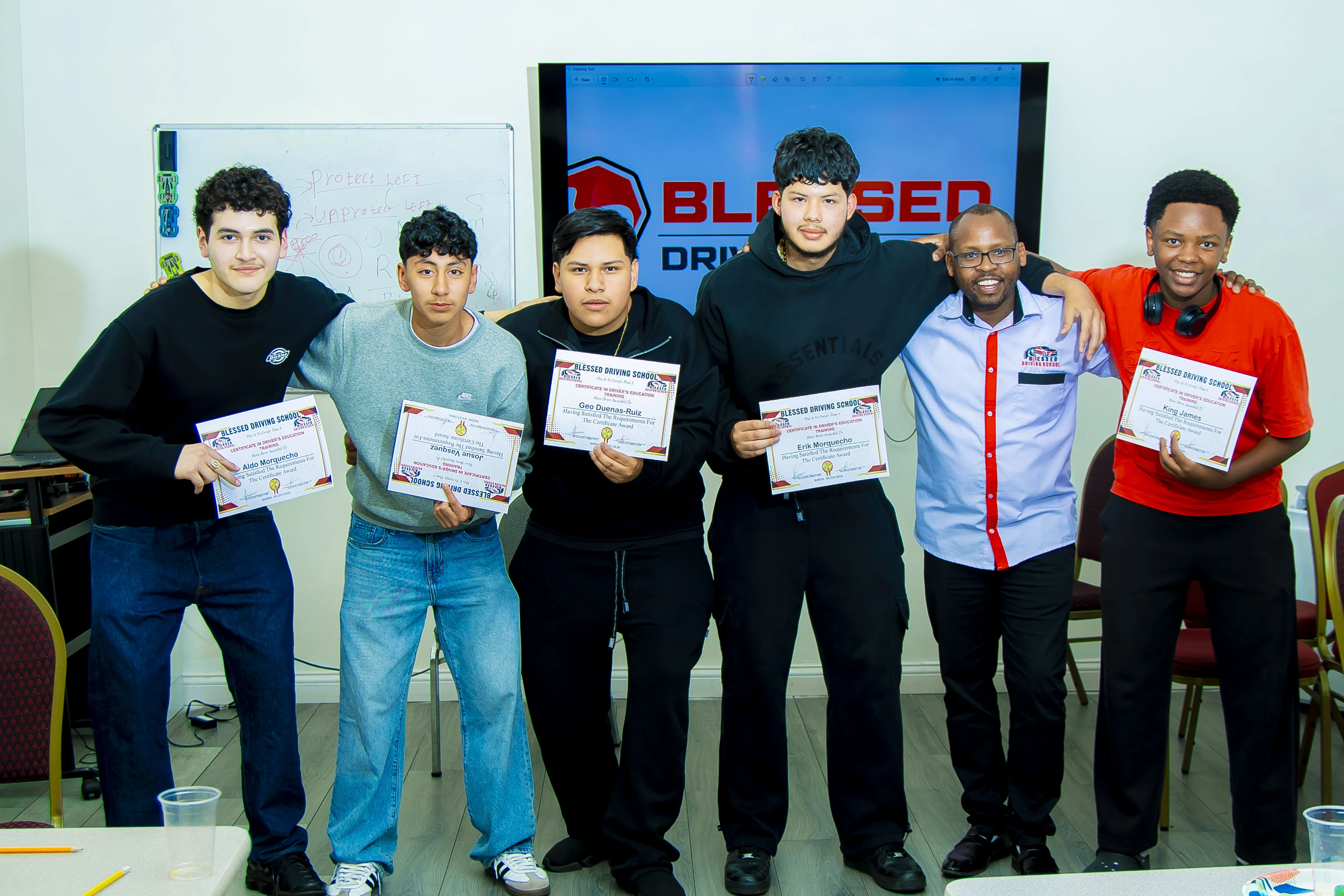 Students displaying certificates after training